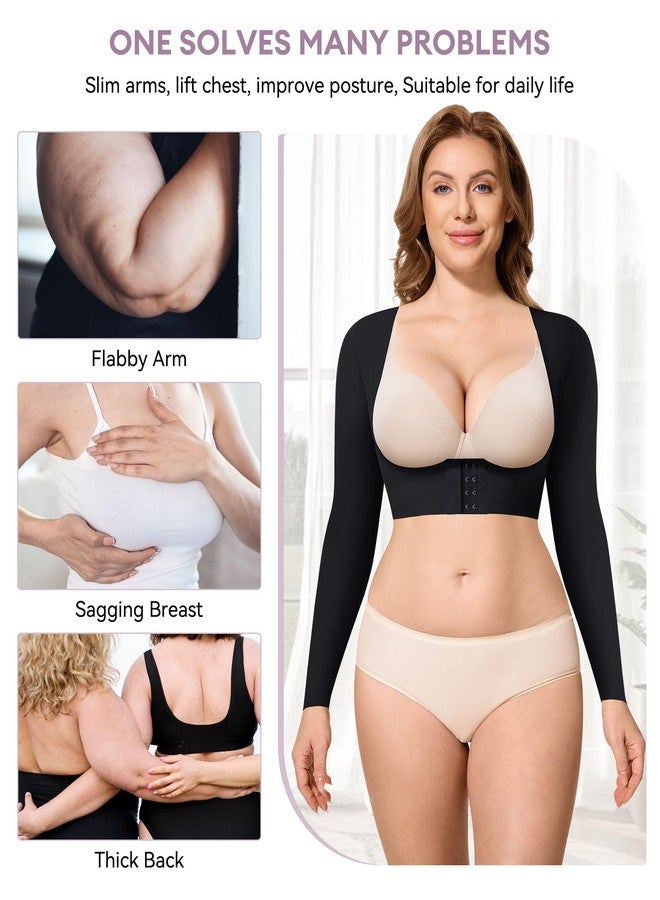 YERKOAD Arm Shapers for Women Flabby Arms Post Surgery Compression Sleeves Arm Faja Front Closure Shapewear Tops (Black, Medium) - Image 2